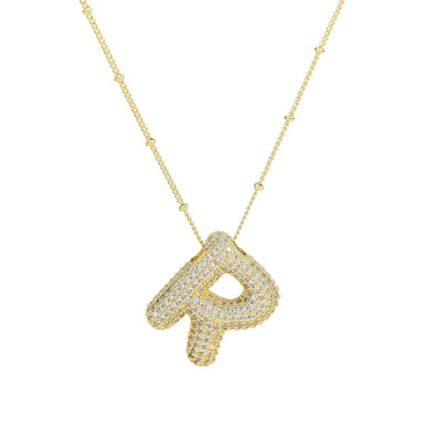 Initial CZ Balloon Bubble 18K Gold Necklace - The Bronze Butterfly
