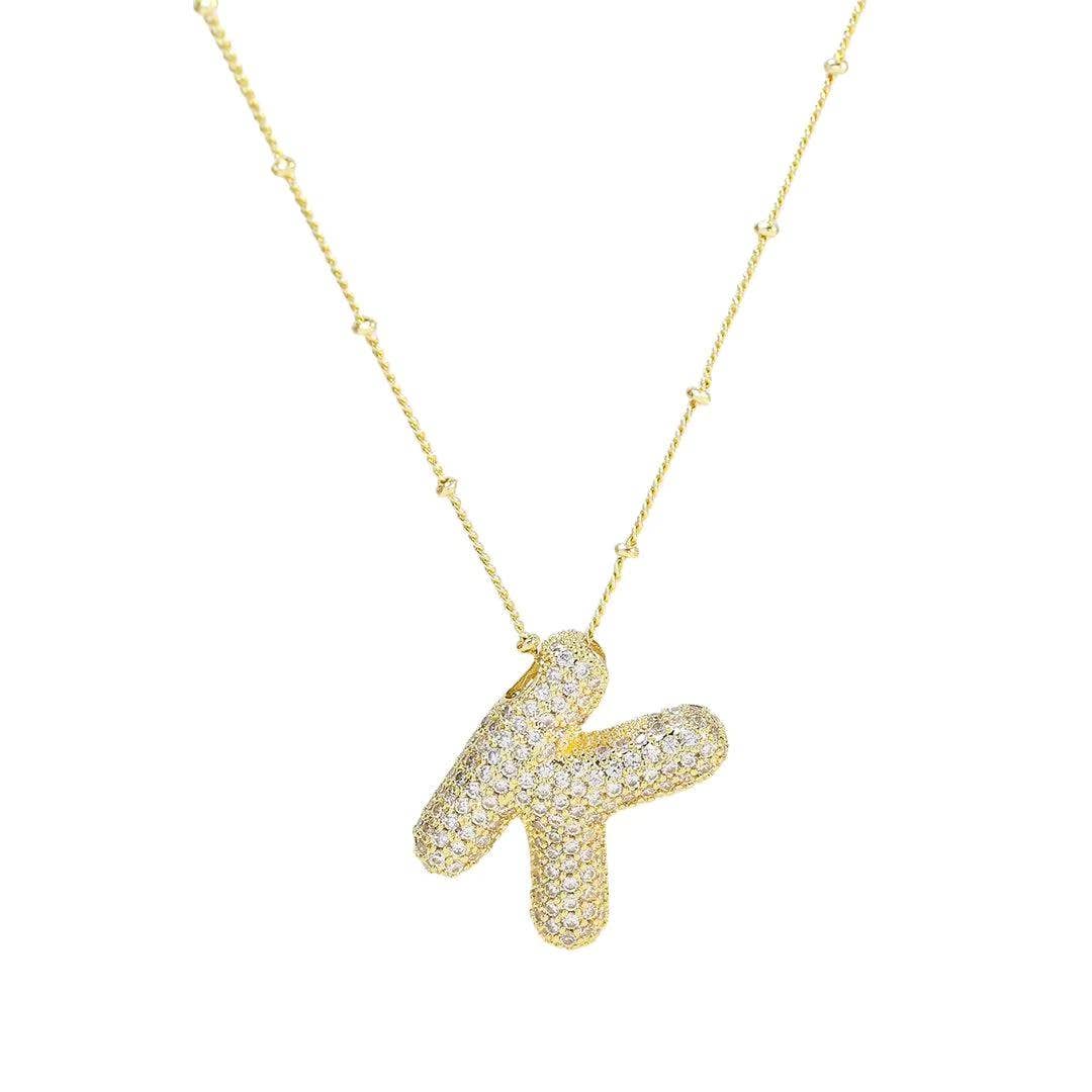 Initial CZ Balloon Bubble 18K Gold Necklace - The Bronze Butterfly