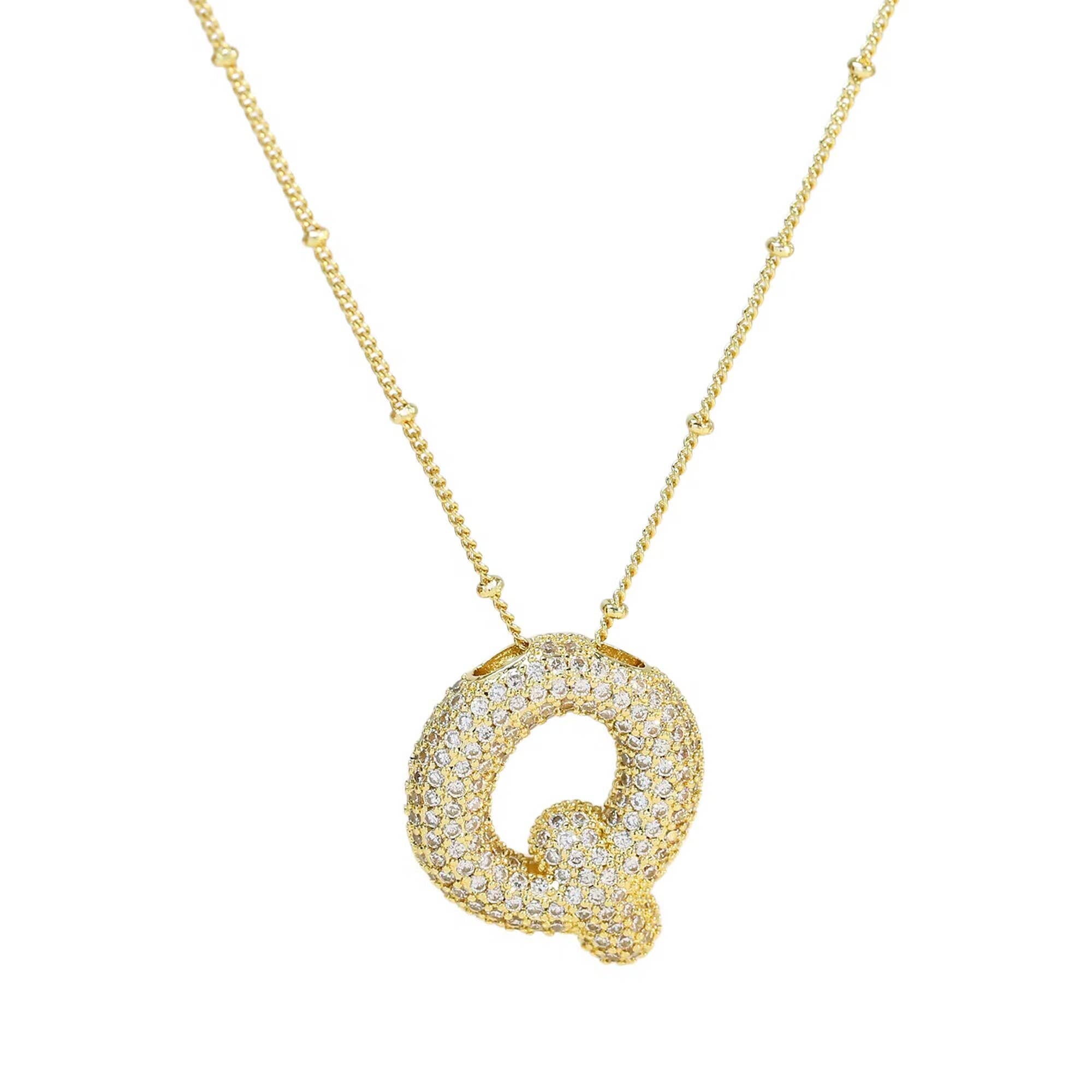 Initial CZ Balloon Bubble 18K Gold Necklace - The Bronze Butterfly