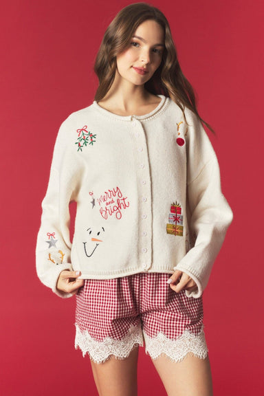Ivory Holiday Embroidered Duster Cardigan - The Bronze Butterfly