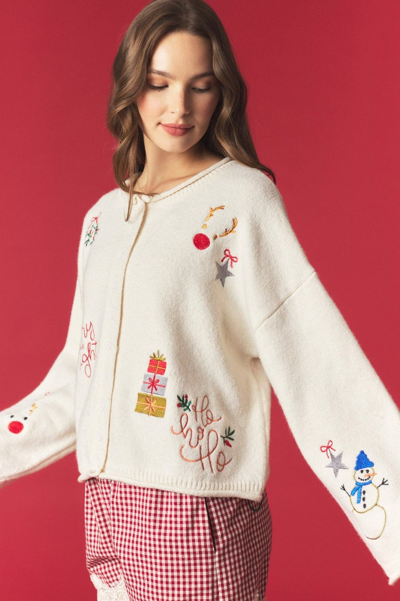 Ivory Holiday Embroidered Duster Cardigan - The Bronze Butterfly