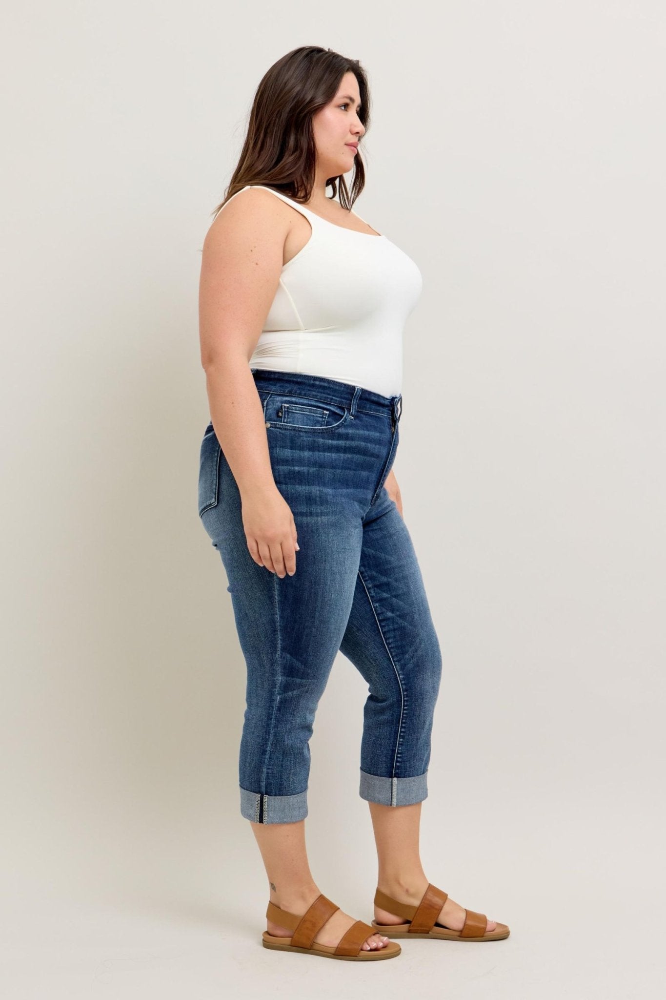 Judy Blue Dark Wash Cuffed Capri Plus Size - The Bronze Butterfly