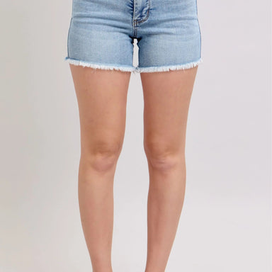 Judy Blue HW Tummy Control Light Destroy And Fray Hem Shorts Plus Size - The Bronze Butterfly