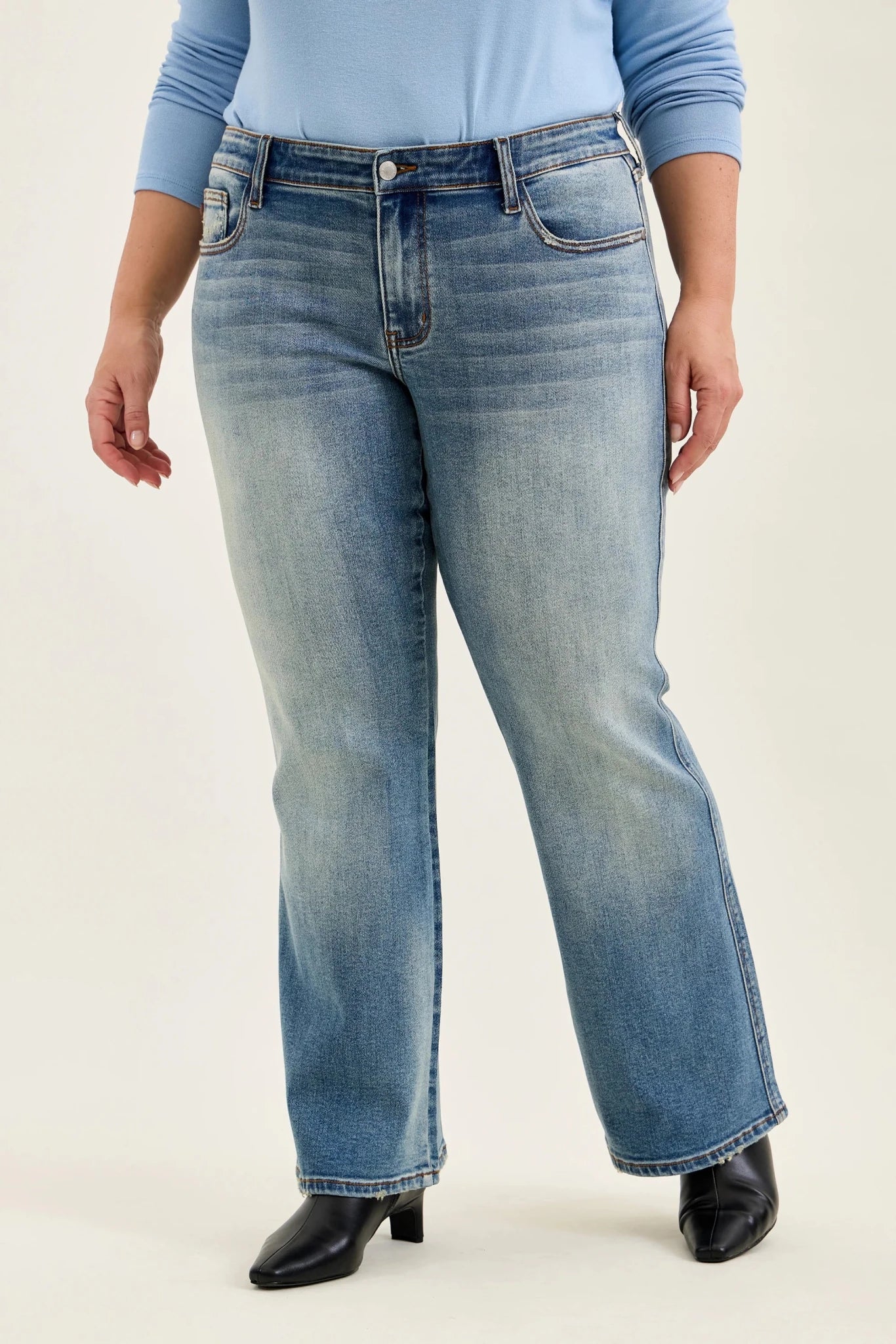 Judy Blue Low Rise Bootcut Jeans Plus Size | Genie Blue Wash | The Bronze Butterfly - The Bronze Butterfly