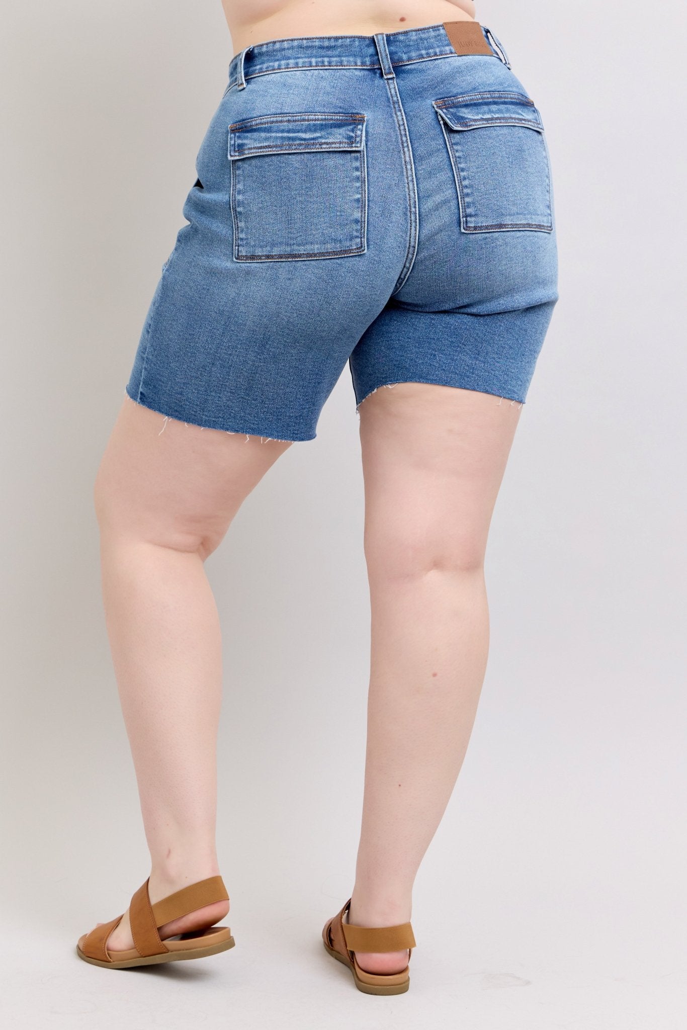 Judy Blue Mid Rise Bermudas w/ Back Flap Pockets - Regular & Plus Size - The Bronze Butterfly