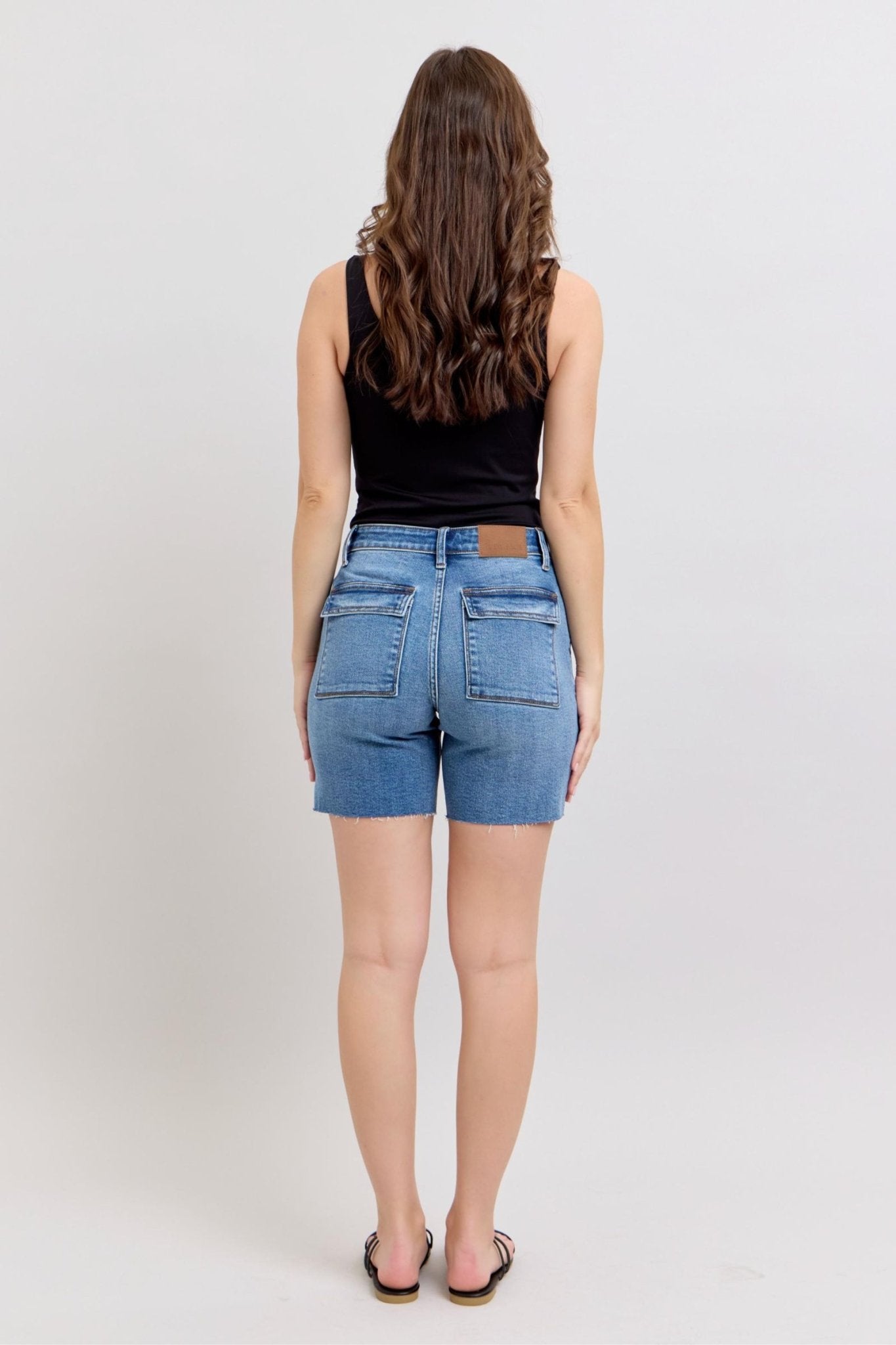 Judy Blue Mid Rise Bermudas w/ Back Flap Pockets - Regular & Plus Size - The Bronze Butterfly