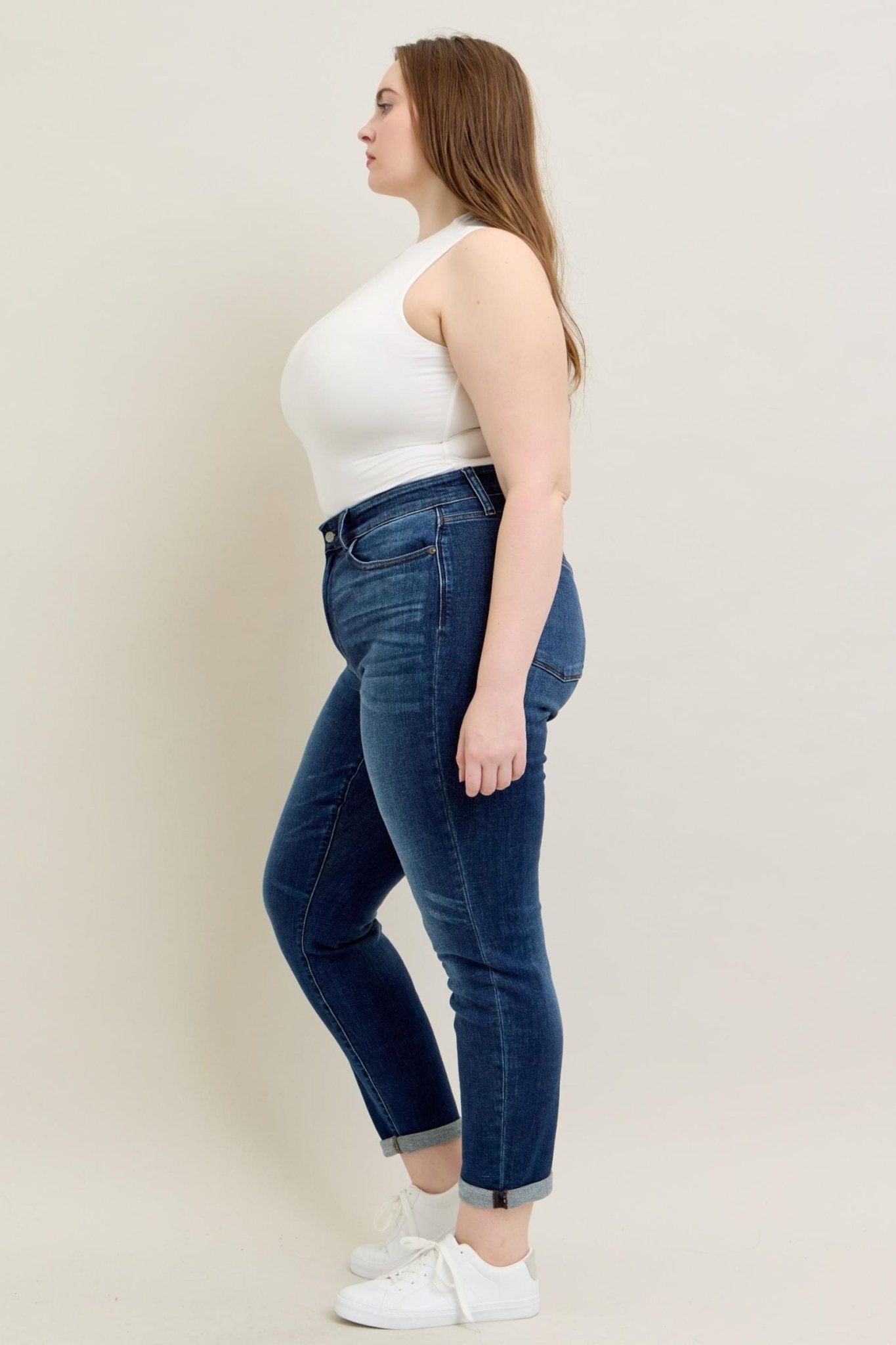 Judy Blue Mid Rise Cuffed Slim Fit Plus Size - The Bronze Butterfly