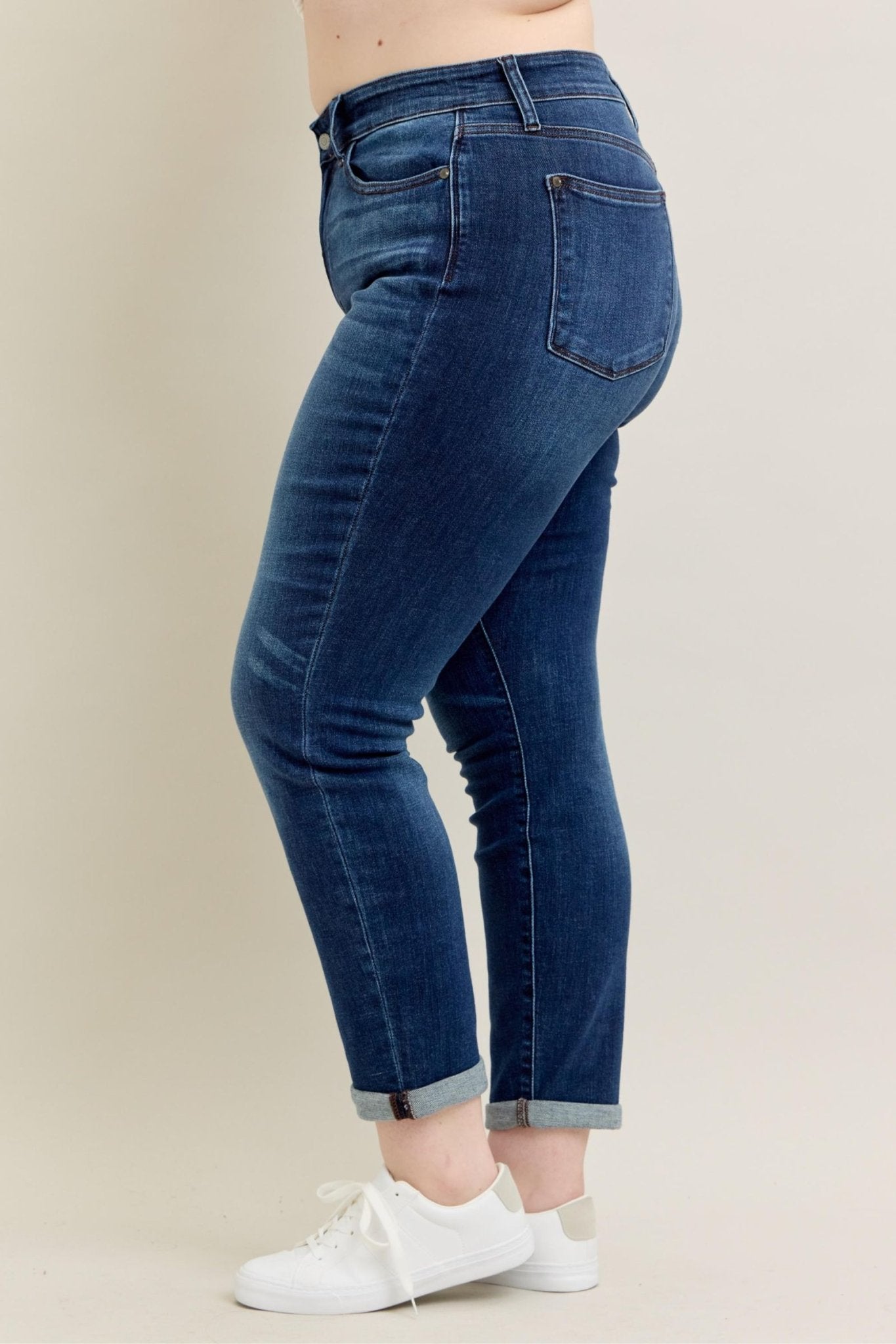 Judy Blue Mid Rise Cuffed Slim Fit Plus Size - The Bronze Butterfly