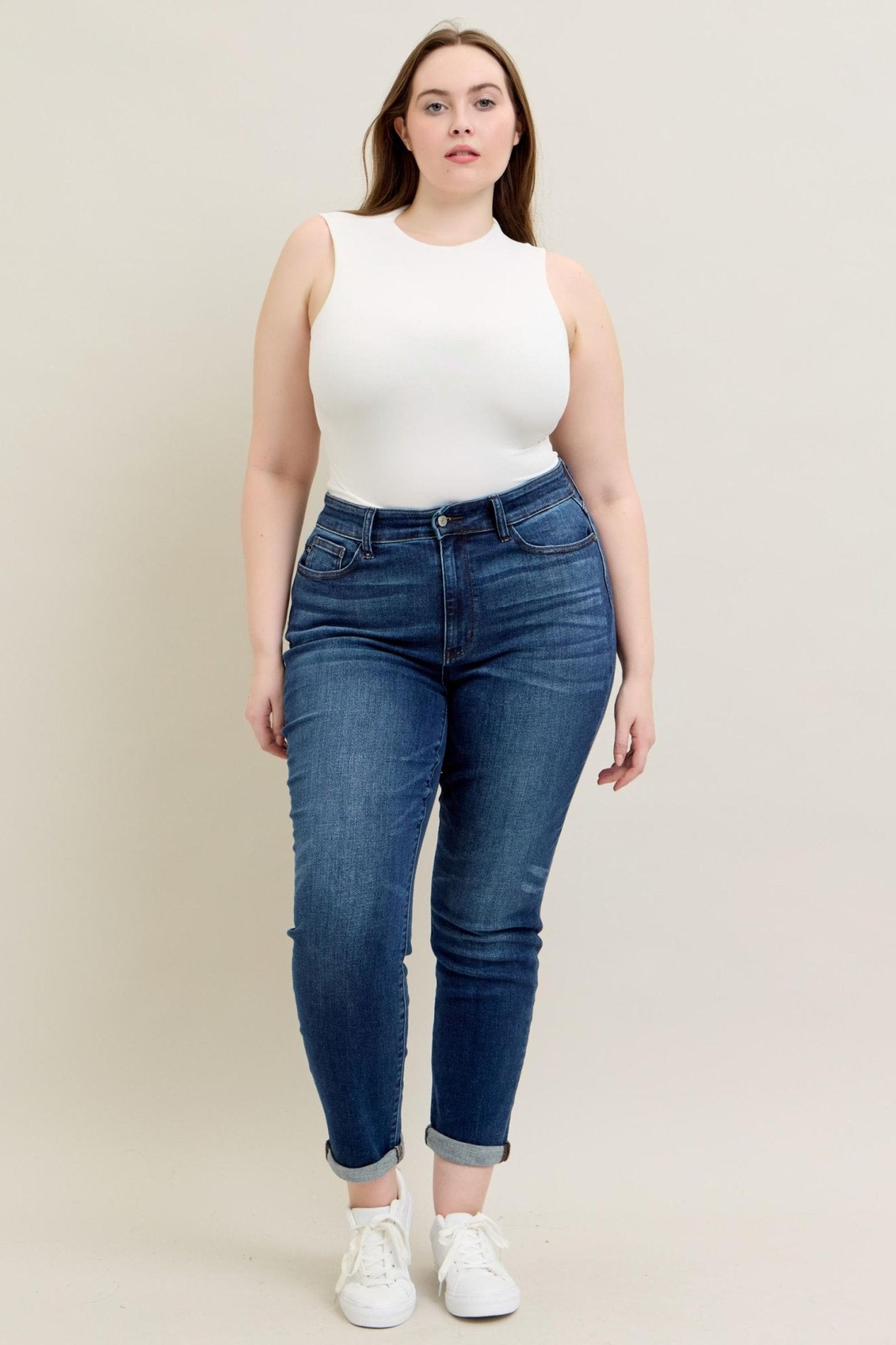 Judy Blue Mid Rise Cuffed Slim Fit Plus Size - The Bronze Butterfly