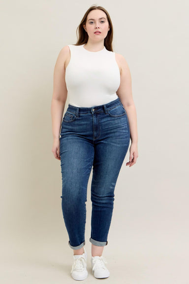 Judy Blue Mid Rise Cuffed Slim Fit Plus Size - The Bronze Butterfly