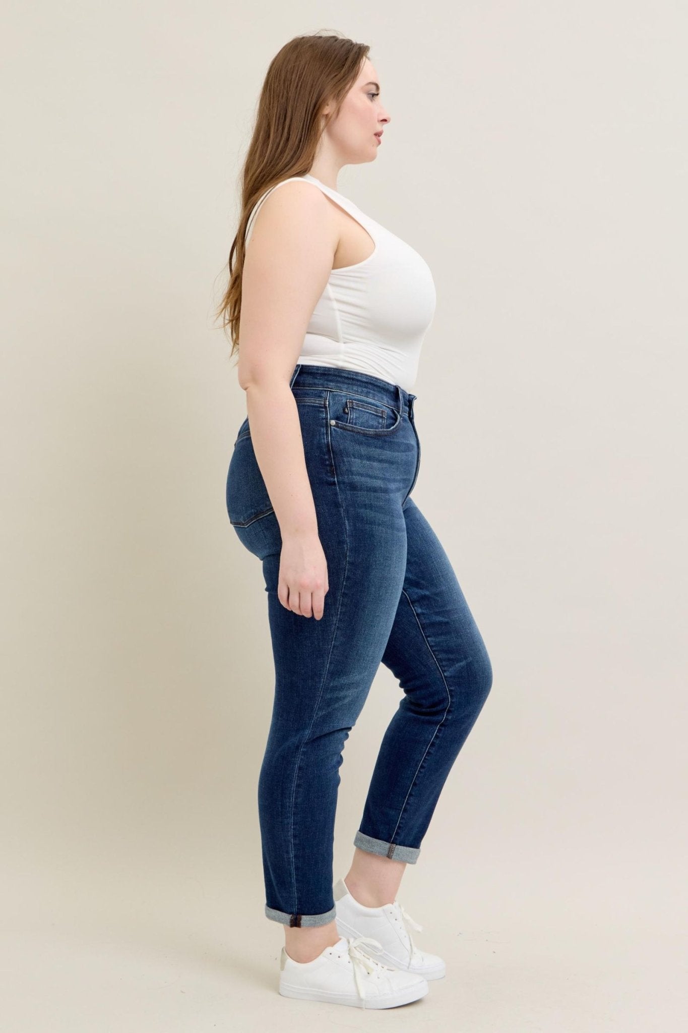 Judy Blue Mid Rise Cuffed Slim Fit Plus Size - The Bronze Butterfly