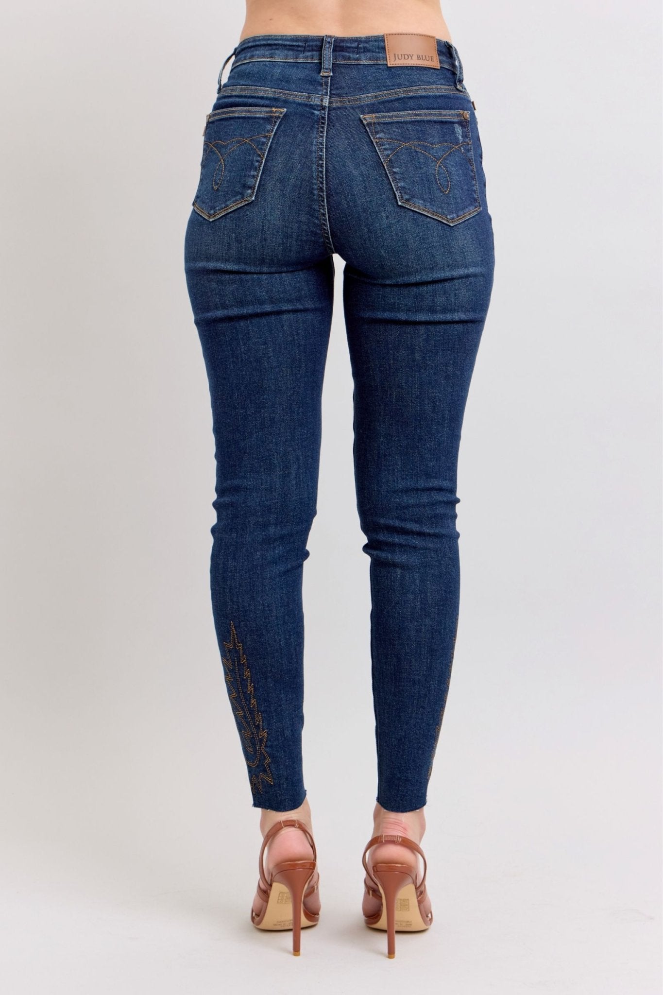 Judy Blue Mid Rise Western Embroidery Detail Skinny Jeans - The Bronze Butterfly