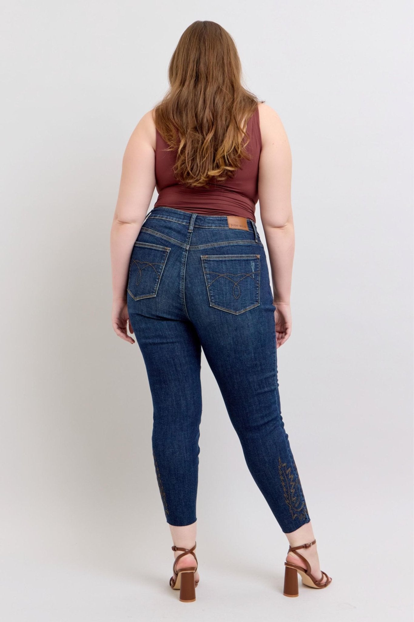Judy Blue Mid Rise Western Embroidery Detail Skinny Jeans Plus Size - The Bronze Butterfly