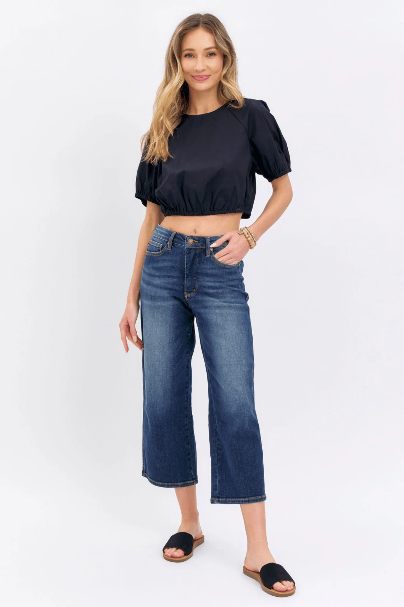 Judy Blue Midrise Tummy Control Wide Crop Jeans - The Bronze Butterfly