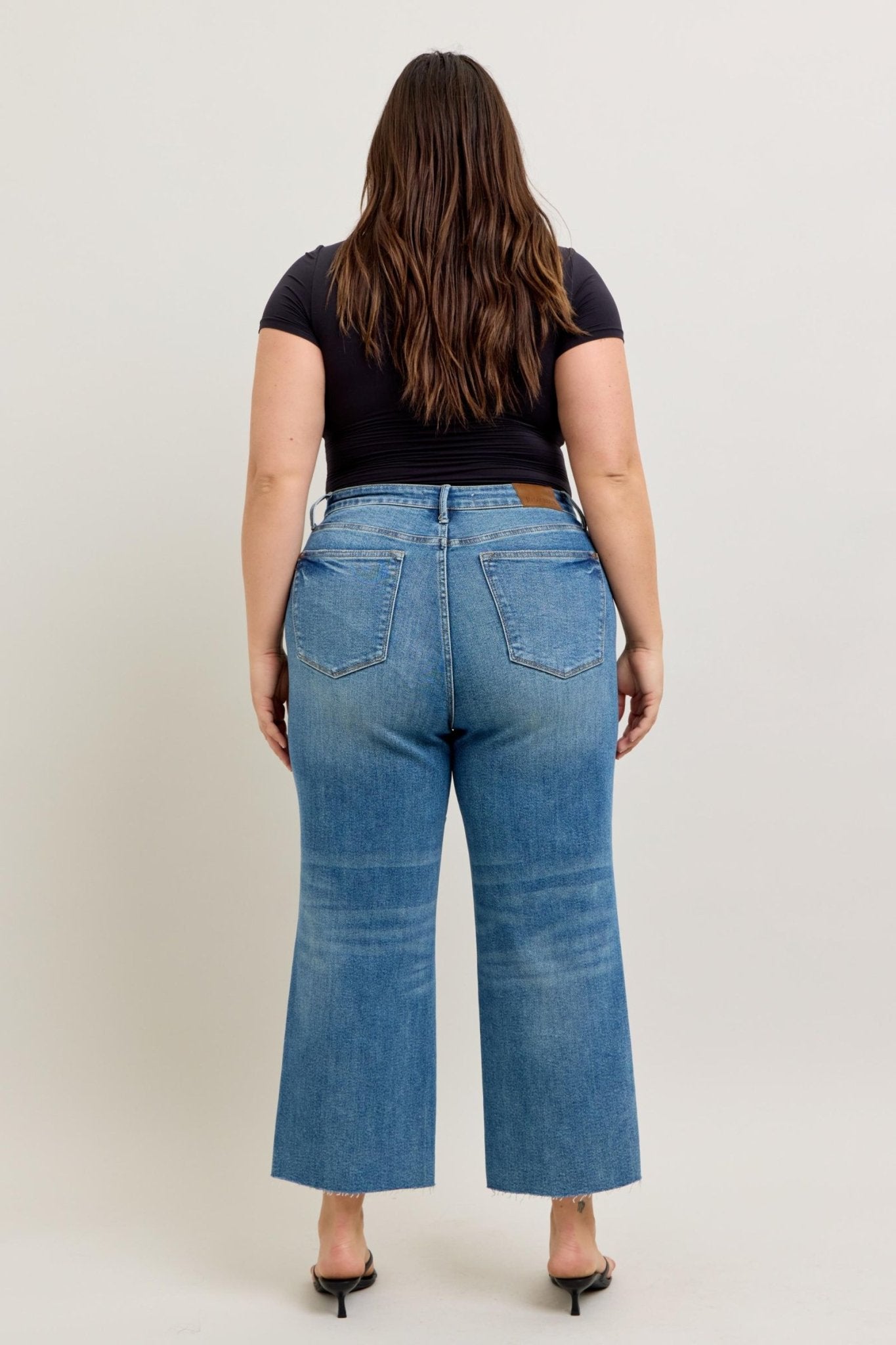 Judy Blue Plus Size High Waist Rigid Magic Destroy Hem Crop Wide - The Bronze Butterfly