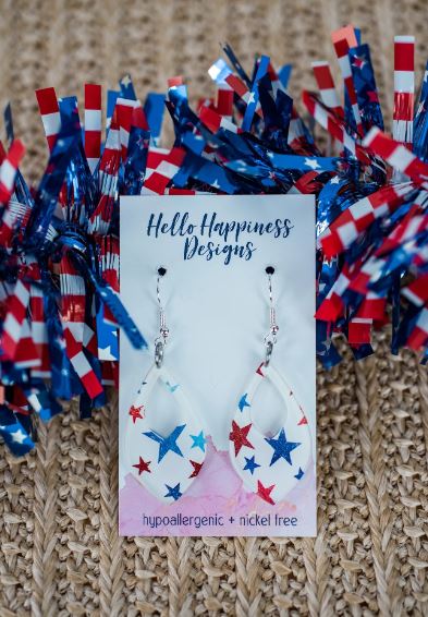 Americana Distressed Stars Petite Cutout Teardrop Dangles