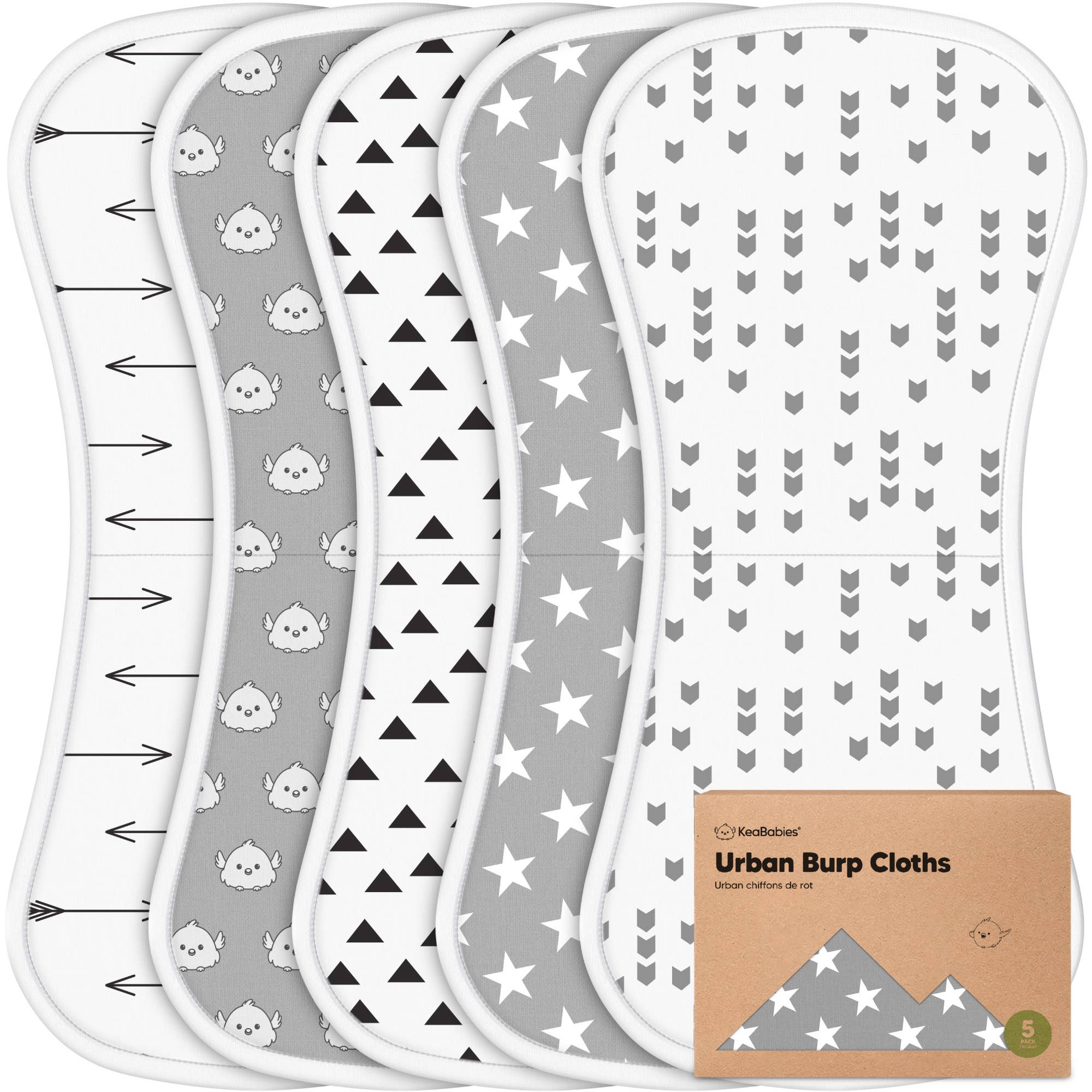 KeaBabies 5 - Pack Urban Burp Cloths - The Bronze Butterfly