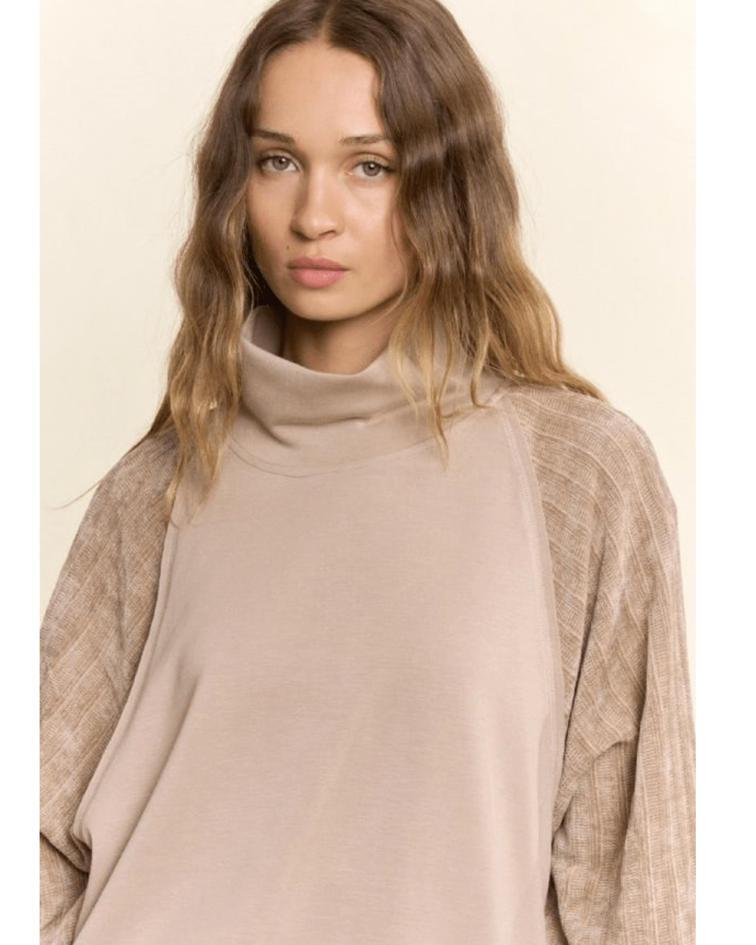 Khaki Beige Chenille-Trim Wide-Leg Lounge Set - The Bronze Butterfly
