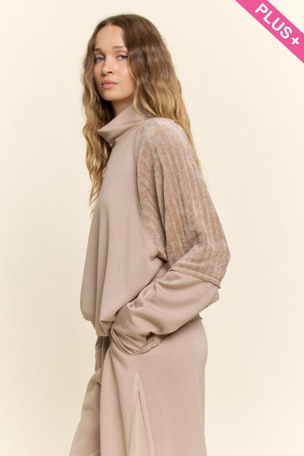 Khaki Beige Chenille-Trim Wide-Leg Lounge Set - The Bronze Butterfly