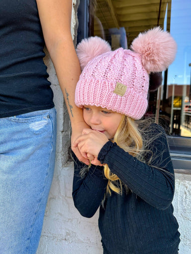 Kids Cable Knit Double Pom Beanie - The Bronze Butterfly