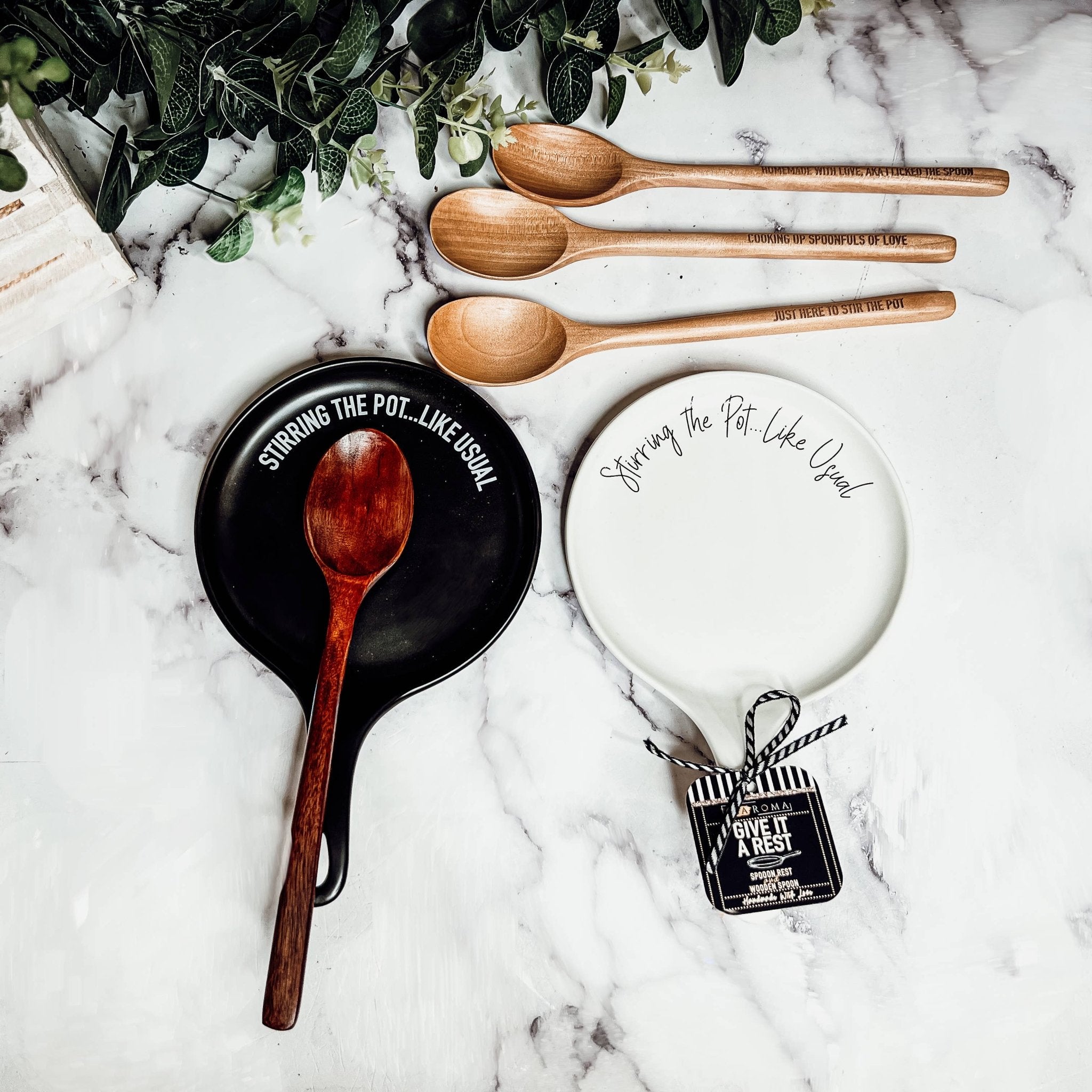 Larger Spoon Rests & Wooden Spoon Set - The Bronze Butterfly