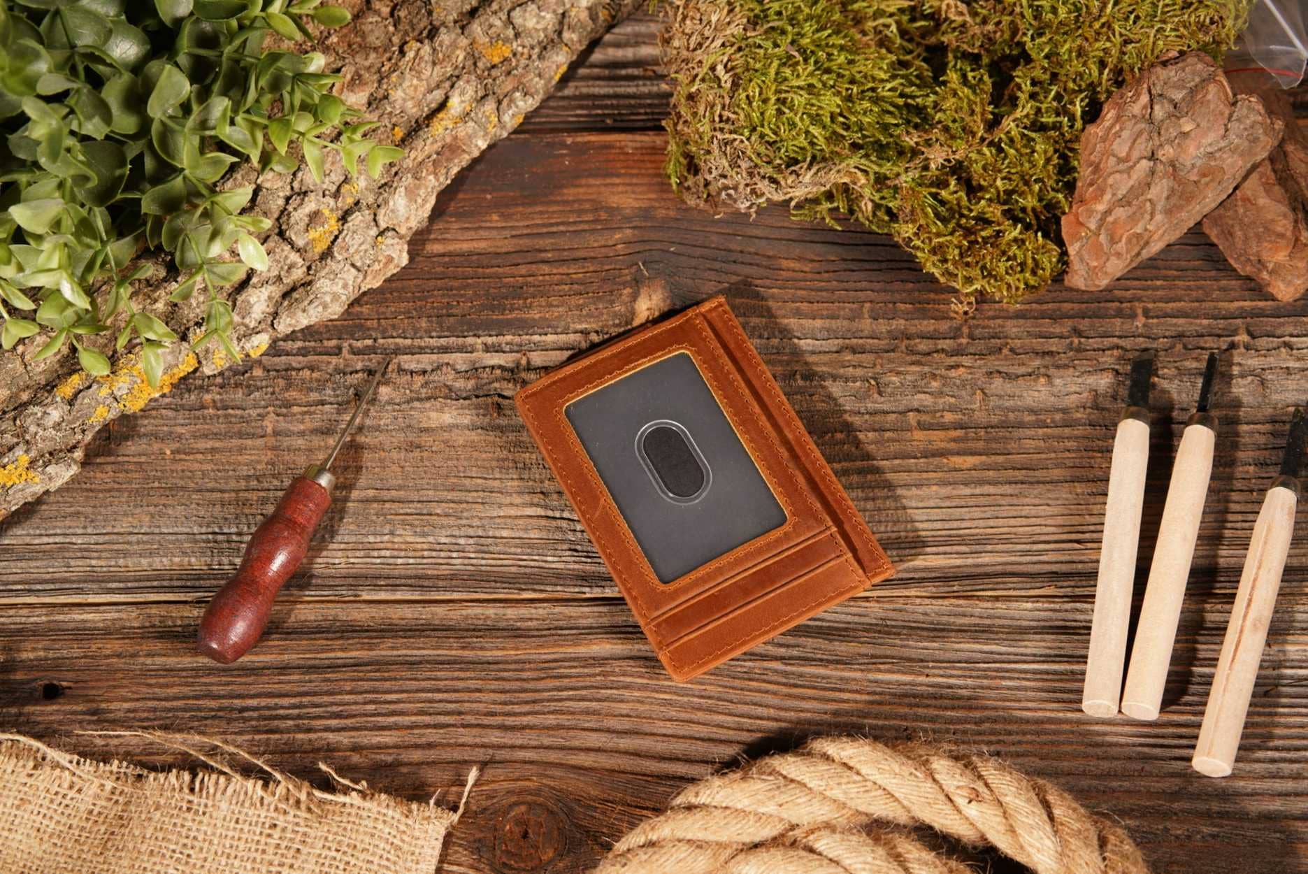 Leather Wallet with Magnet Clip - The Bronze Butterfly