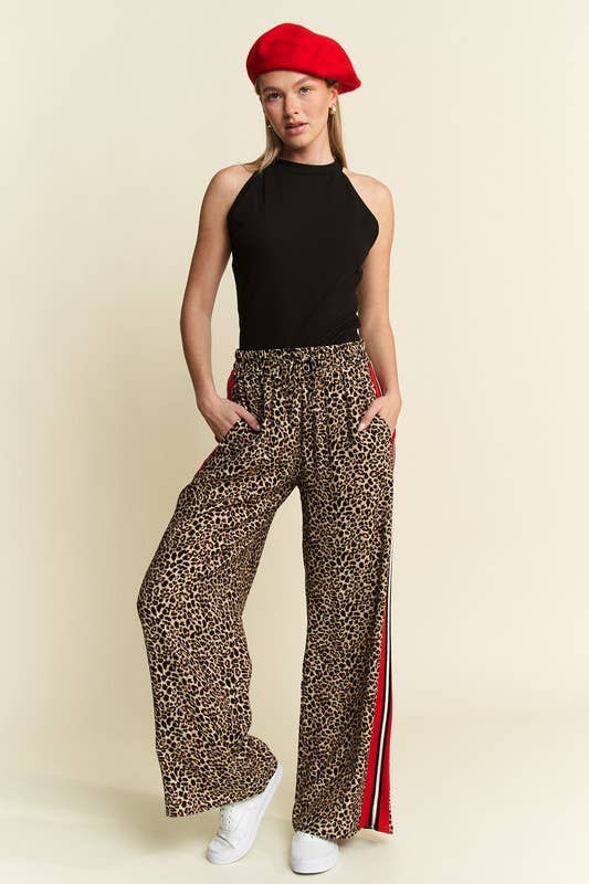 LEOPARD CONTRAST TROUSER RED PANEL - The Bronze Butterfly