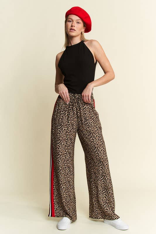 LEOPARD CONTRAST TROUSER RED PANEL - The Bronze Butterfly