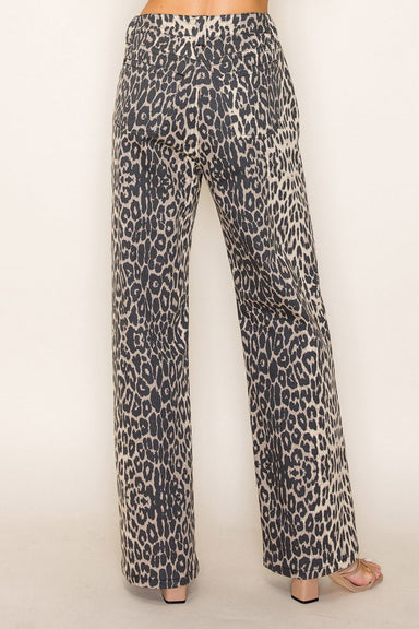 Leopard Print Wide Leg Denim Pants - The Bronze Butterfly