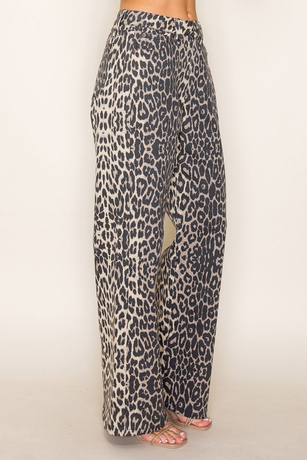 Leopard Print Wide Leg Denim Pants - The Bronze Butterfly