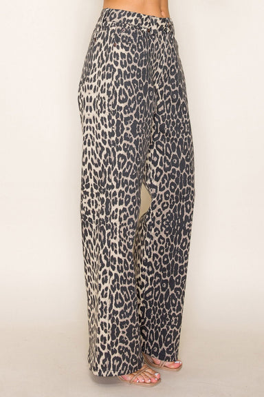 Leopard Print Wide Leg Denim Pants - The Bronze Butterfly