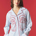 Light Blue Santa Embroidered Knit Pajama Set - The Bronze Butterfly