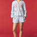 Light Blue Santa Embroidered Knit Pajama Set - The Bronze Butterfly