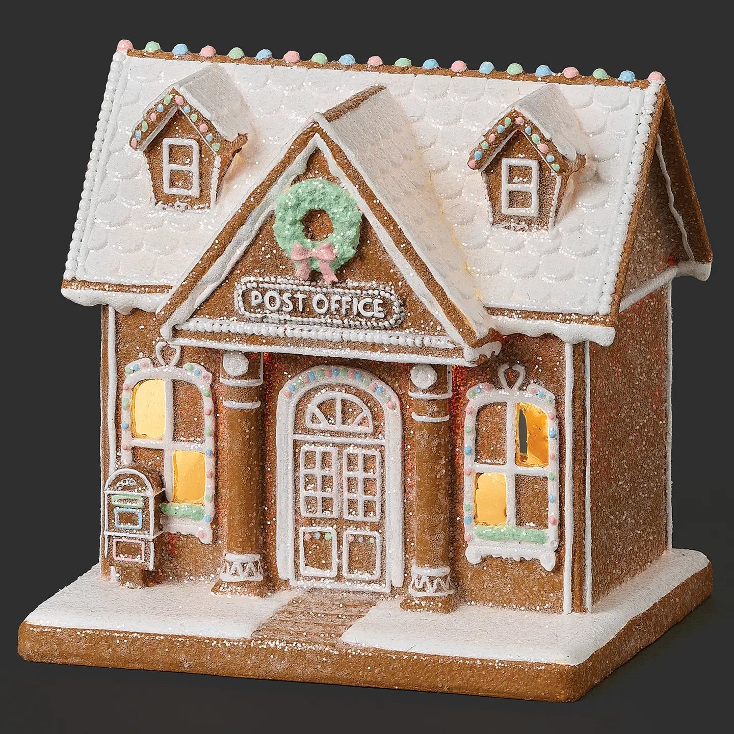 Lighted Gingerbread Post Office Building - The Bronze Butterfly
