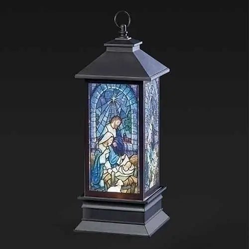 Lighted Swirl Lantern Stained Glass Holy Family - The Bronze Butterfly