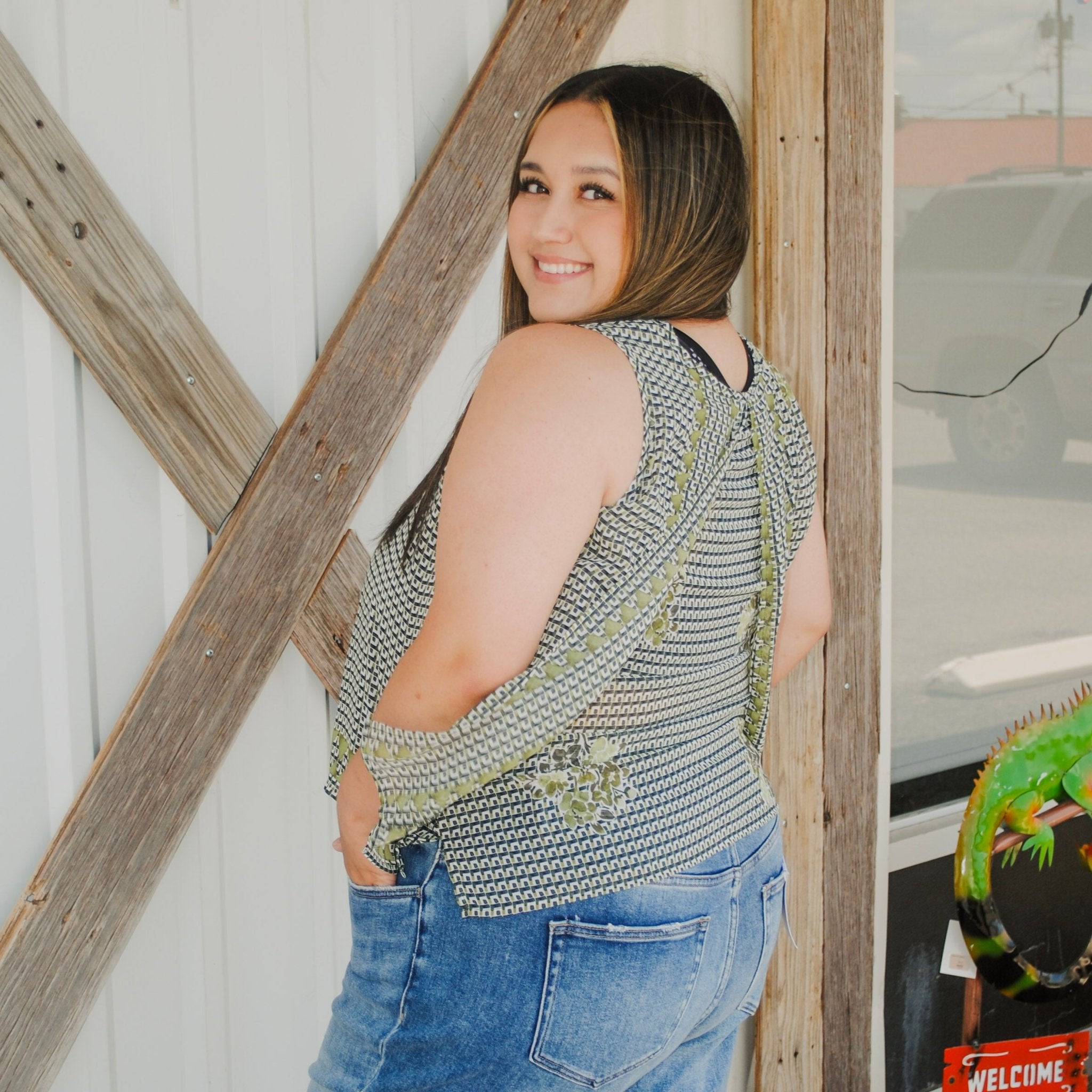 Liver Pool Double Layered Geo Printed Sleeveless Top - The Bronze Butterfly