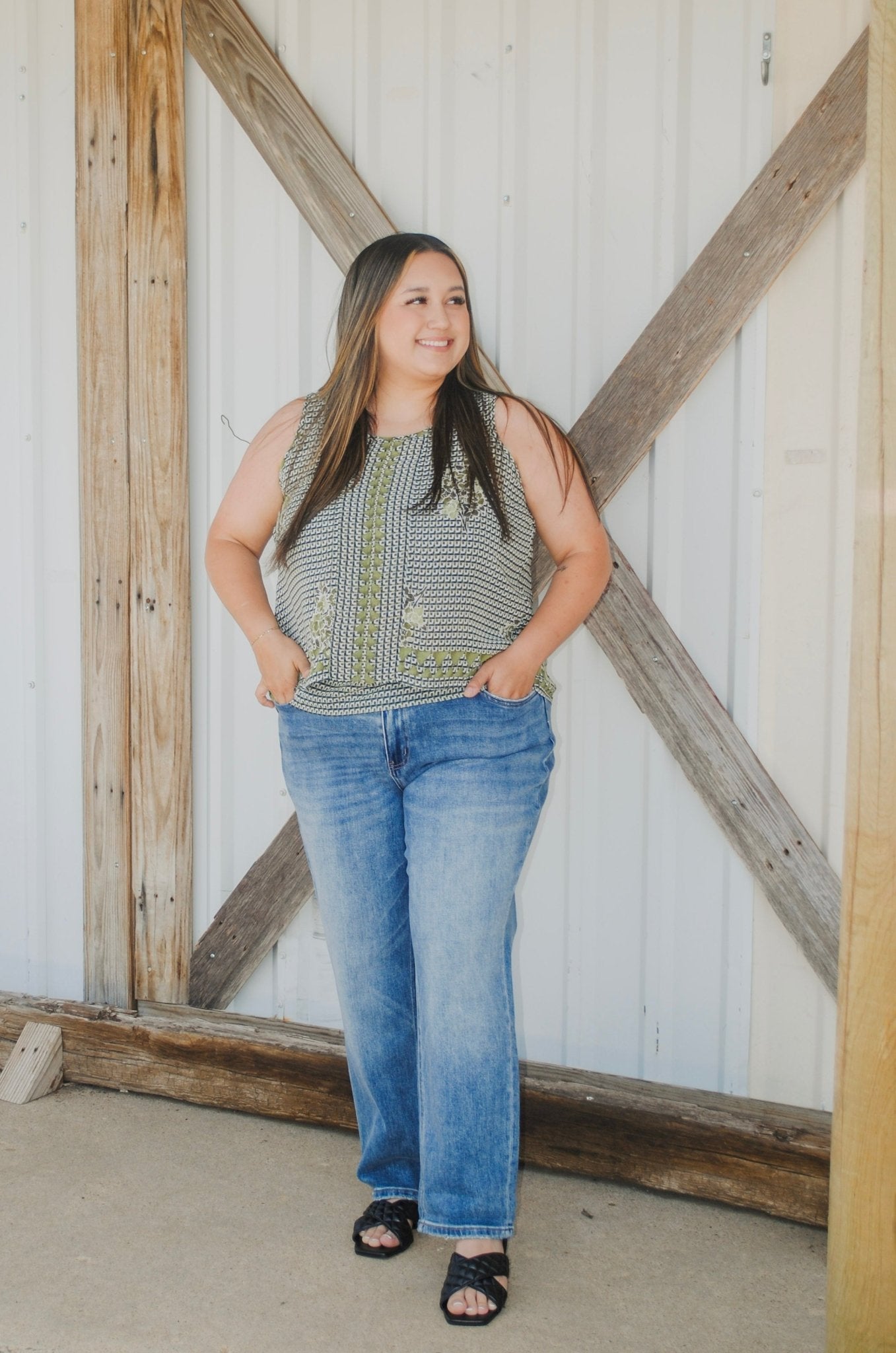 Liver Pool Double Layered Geo Printed Sleeveless Top - The Bronze Butterfly