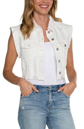 Liverpool Cropped Sleeveless Jacket in Bright White - The Bronze Butterfly