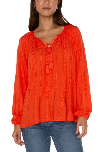 Liverpool Embroidered Shirred Blouse with Neck Ties - The Bronze Butterfly