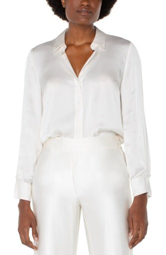 Liverpool Long Sleeve Collared Button Front Woven Blouse - The Bronze Butterfly