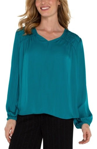 Liverpool Long Sleeve V - neck Woven Blouse - The Bronze Butterfly