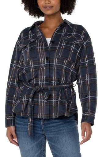 Liverpool Women's Los Angeles Plaid Belted Shirt Jacket - The Bronze Butterfly