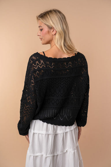 Long Sleeve Open Knit Cardigan - Black - The Bronze Butterfly