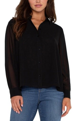 Long Sleeve Woven shirt with Pleat back - Liverpool - The Bronze Butterfly