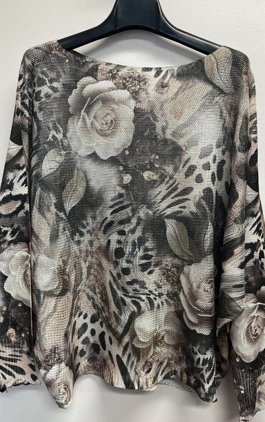 Loowie White Black Floral Knit Sweater - The Bronze Butterfly