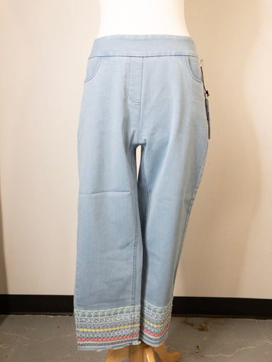 Lulu B Clear Denim Summer Embroidered Capri - The Bronze Butterfly
