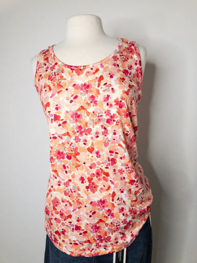 Luxe Crew Tank Peach Floral Abstract - The Bronze Butterfly