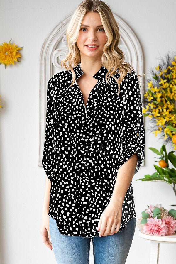 Mandarin Collar Animal Print Top - The Bronze Butterfly