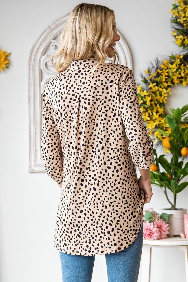 Mandarin Collar Animal Print Top - The Bronze Butterfly