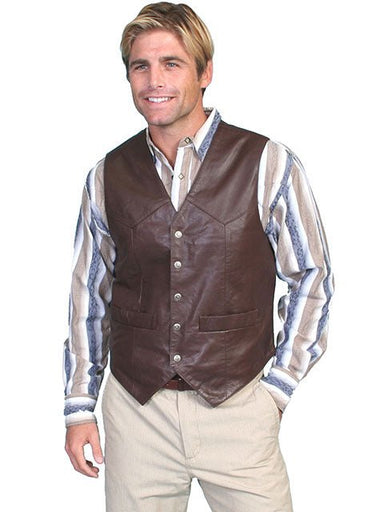 Men's Soft Lambskin Brown Snap Western Vest By Scully - The Bronze Butterfly